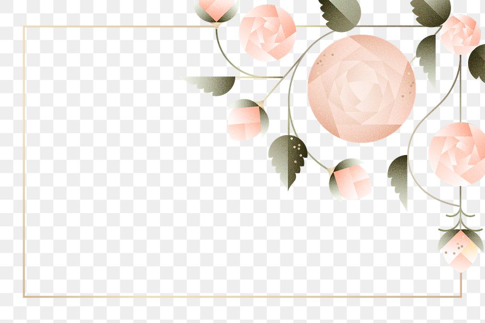 Geometric pink roses frame png, flower design element, transparent background