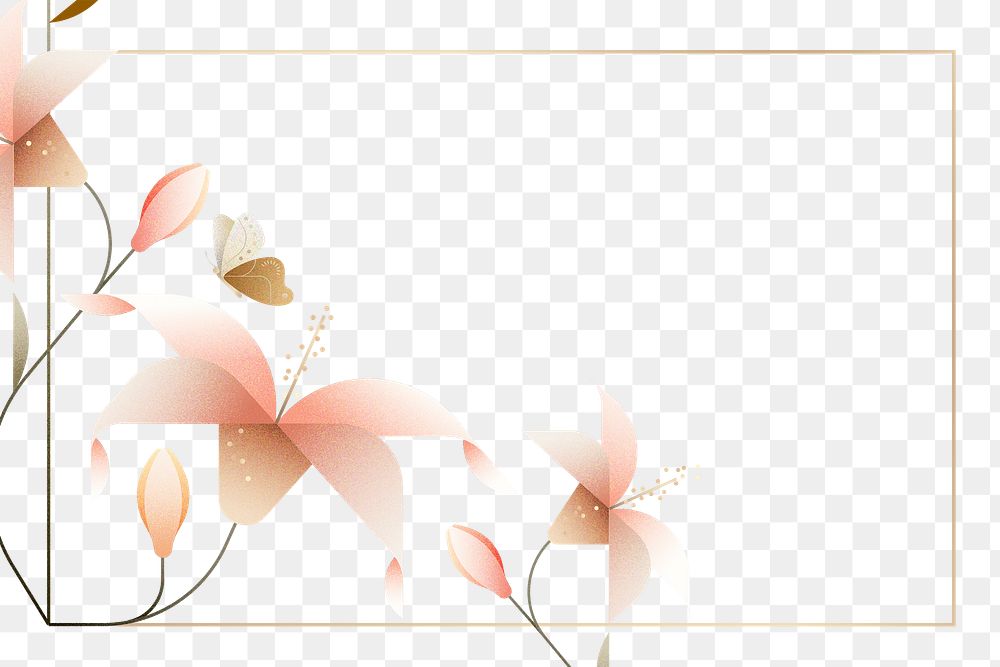 Aesthetic geometric lilies png frame, flower design, transparent background