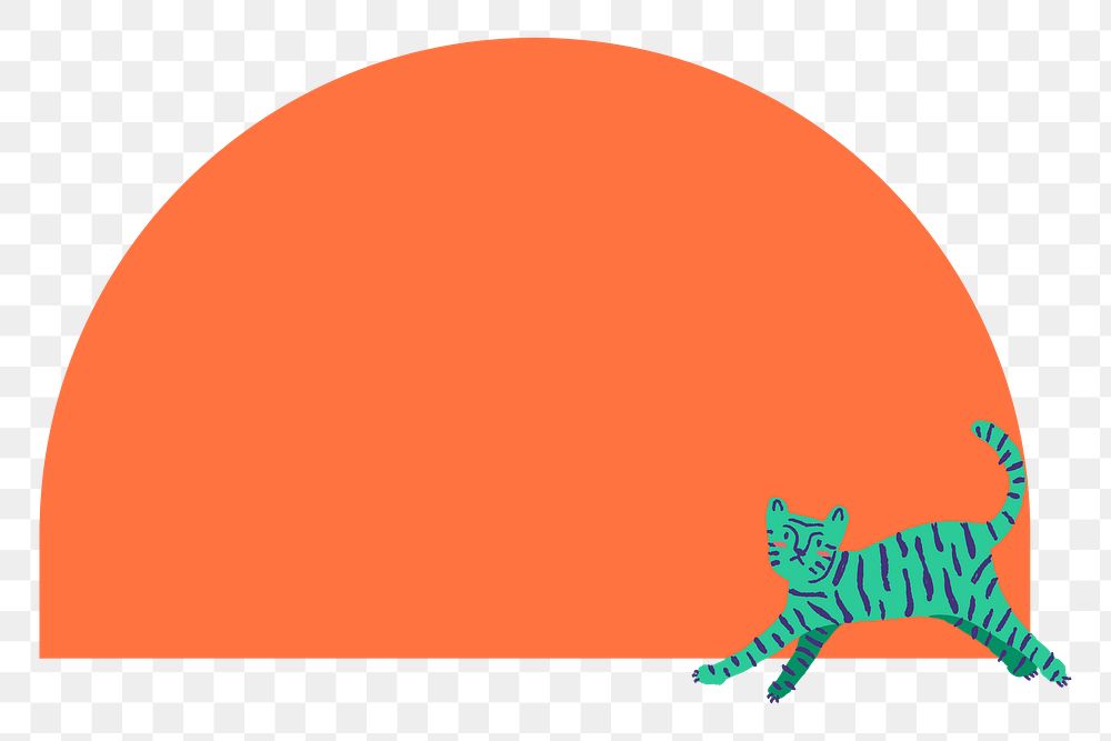 Tiger doodle png frame sticker, orange animal, arched shape