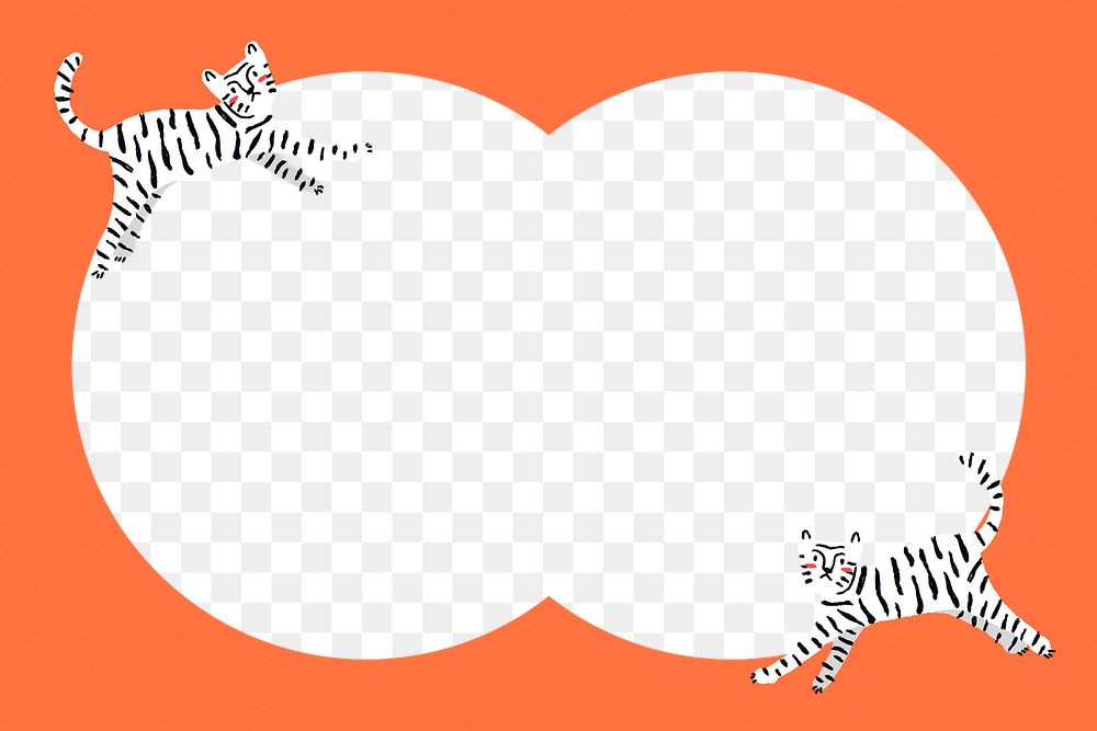 Tiger circle png frame, transparent background, green animal doodle