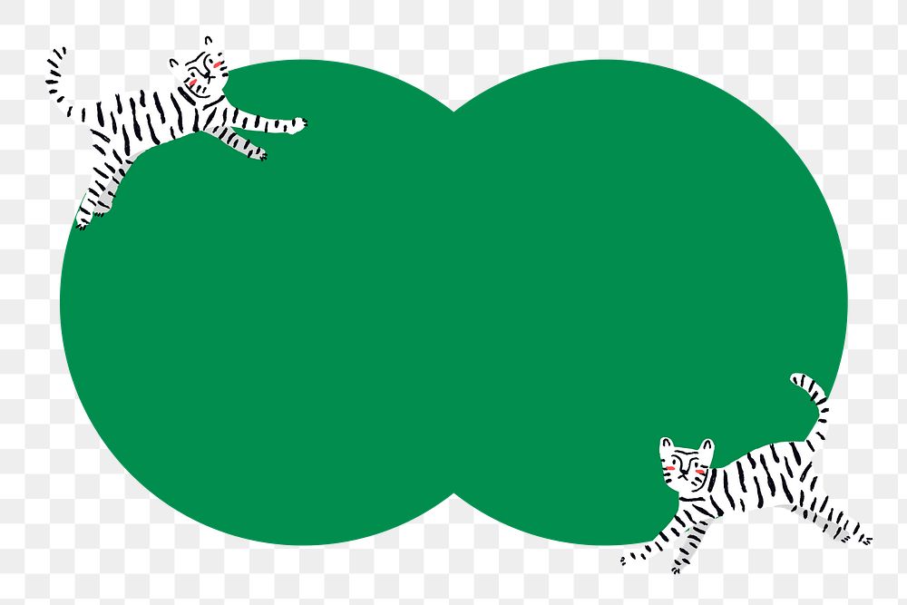 Tiger circle frame sticker, green animal doodle