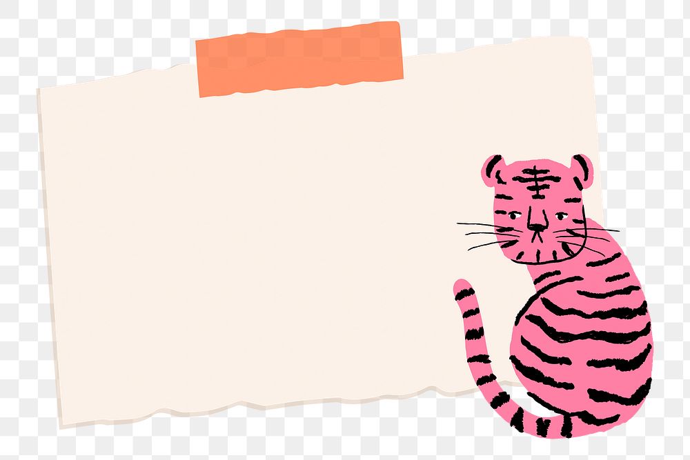 Sticky note png frame sticker, tiger doodle on transparent background
