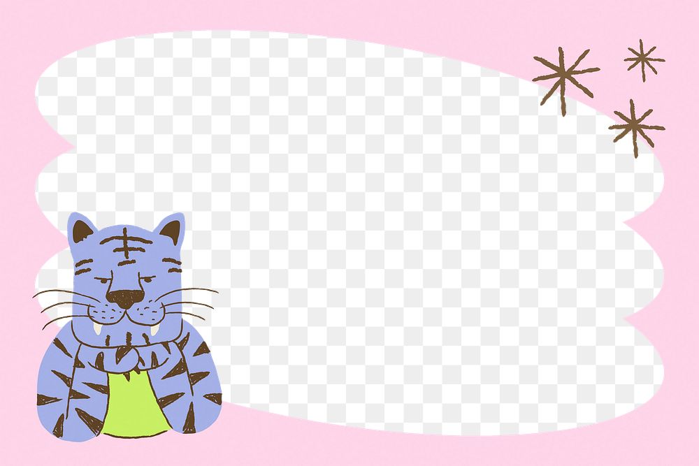 Funky tiger png frame, transparent background, pink doodle