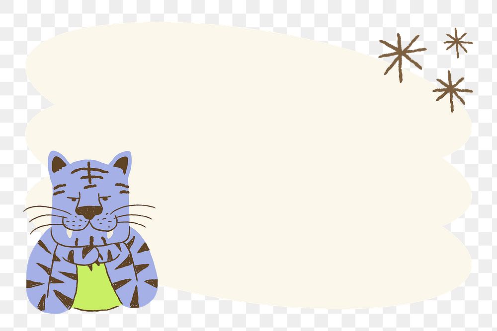 Funky tiger png frame sticker, animal doodle on transparent background