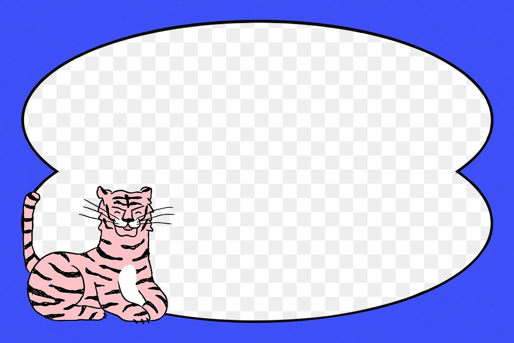 Cute tiger png frame, transparent background, blue animal illustration