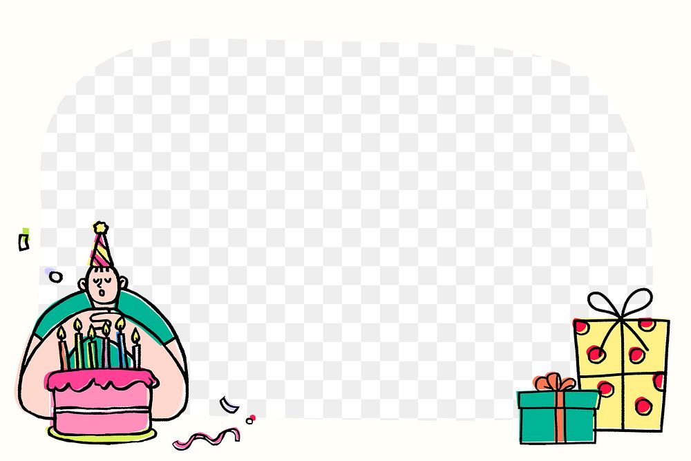 Birthday png frame, transparent background, party character illustration