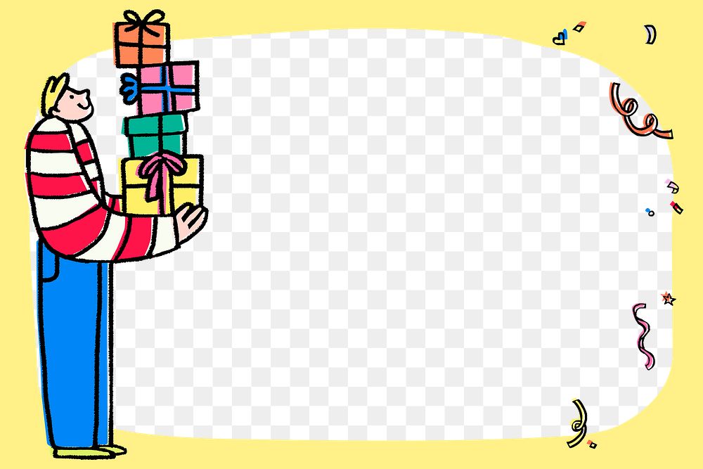 Birthday party png frame, transparent background, yellow doodle vector