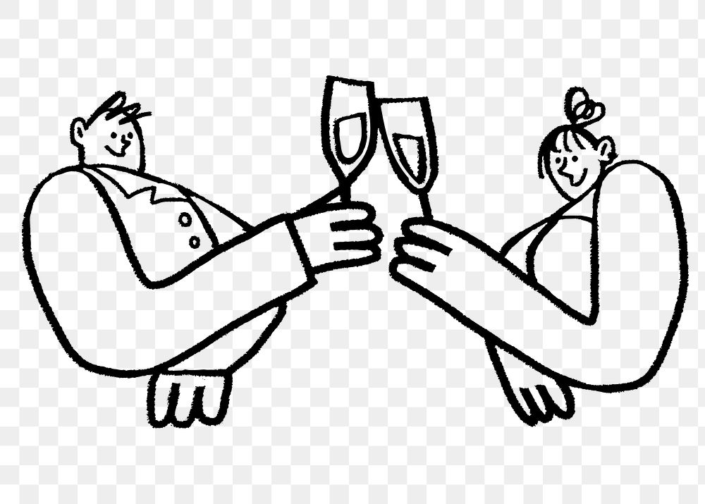 Couple drinking png champagne sticker, character illustration with wedding concept
