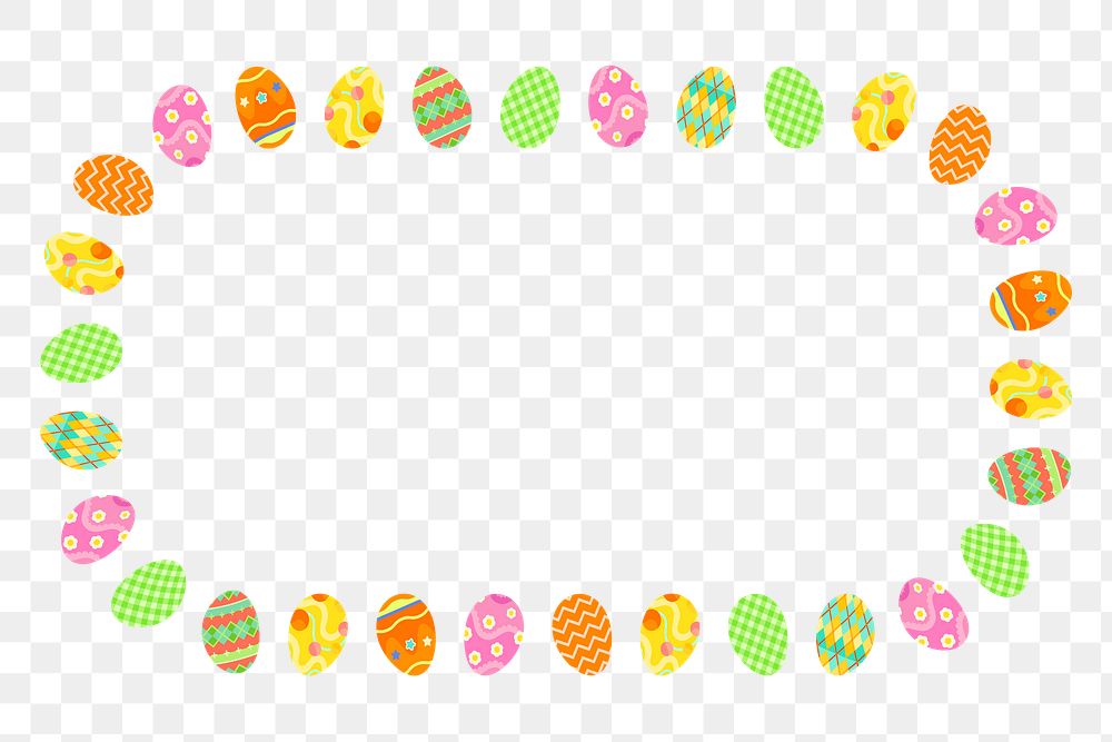 Easter eggs png frame, festive pattern on transparent background