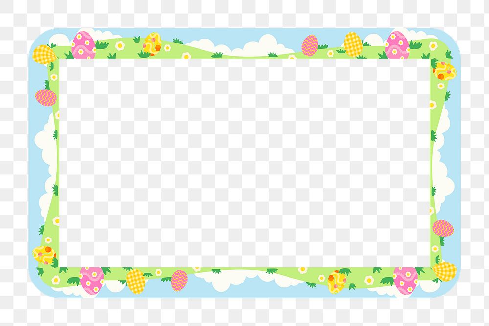 Cute Easter png frame, rectangle shape in festive design on transparent background