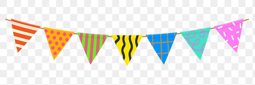 Colorful party flags png decoration element, transparent background
