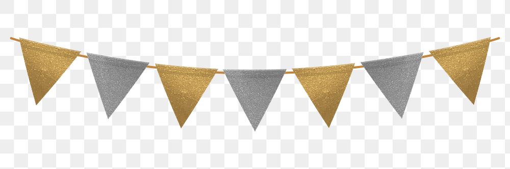 Gold silver party banner png decoration element, transparent background
