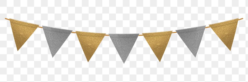 Gold silver party banner png decoration element, transparent background