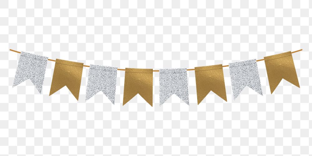 Silver gold party flag png decoration element, transparent background