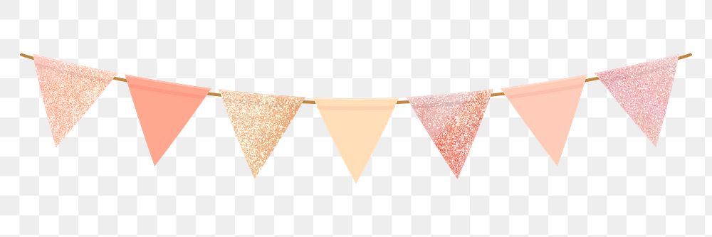 Pastel glitter party flag  png decoration element, transparent background