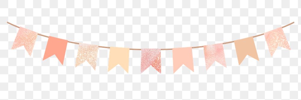 Png pastel glitter party flag decoration element, transparent background