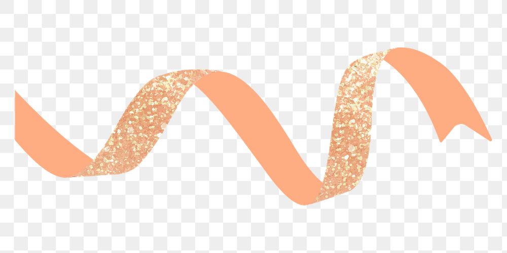 Orange glitter ribbon png decoration element, transparent background