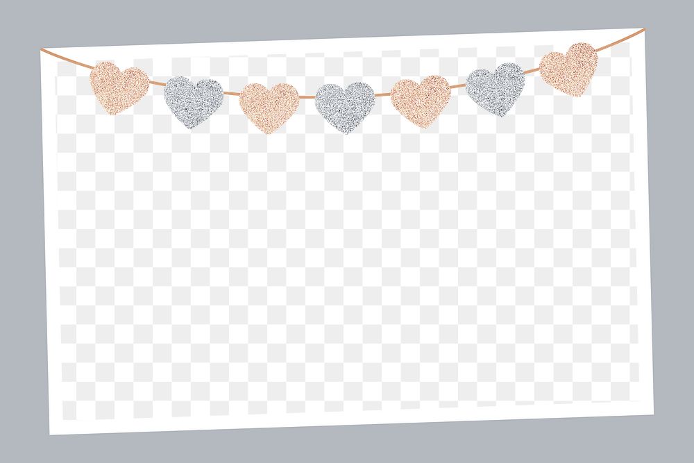 Glitter png hearts decoration frame, transparent background