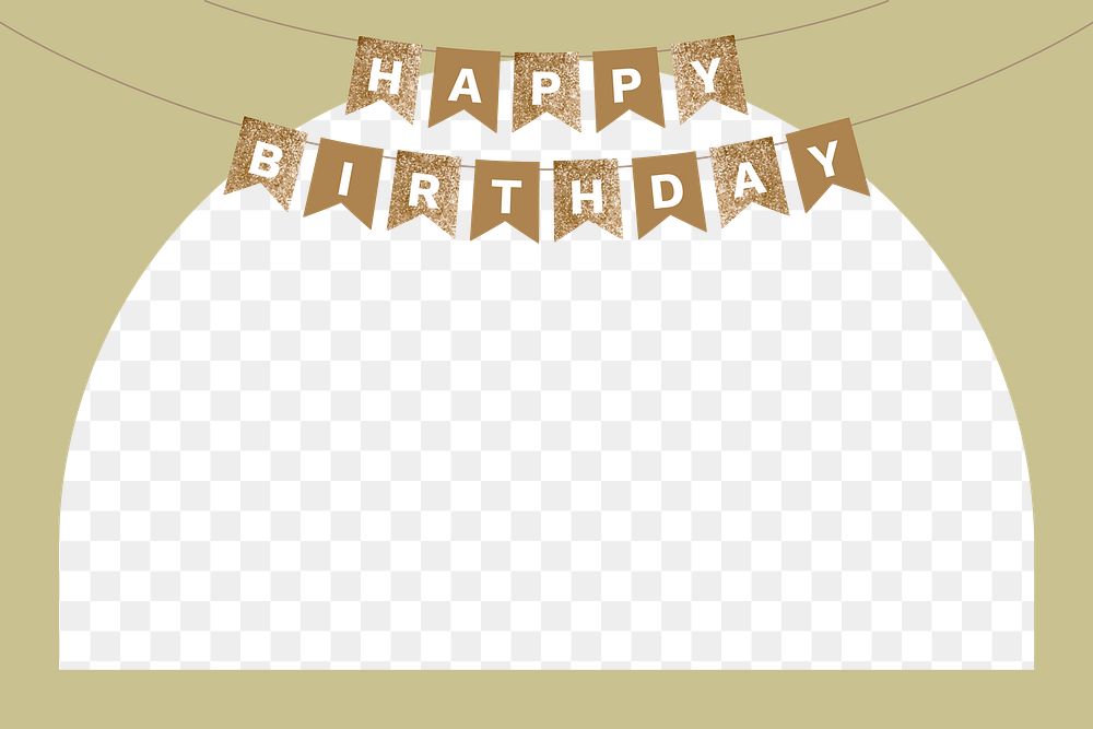 Png gold glitter birthday frame, celebration, transparent background