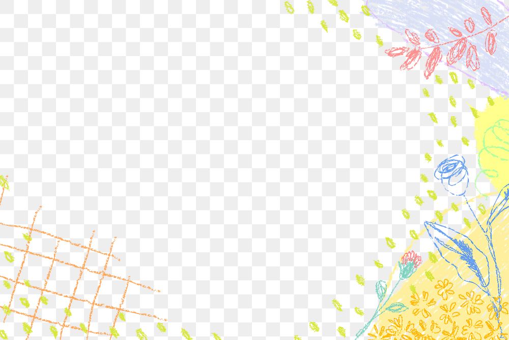 Kids doodle png border, colorful crayon design, transparent background