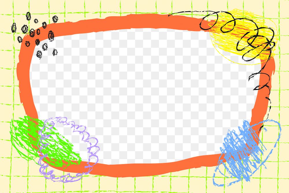 Png crayon doodle kids frame, pastel color scribble design