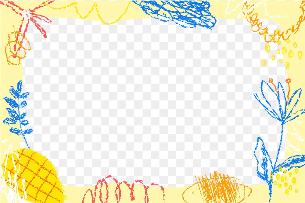 Colorful doodle png frame, crayon scribble design