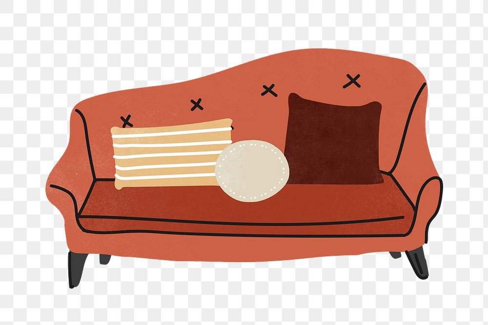 Red sofa png sticker, furniture & home decor illustration, transparent background