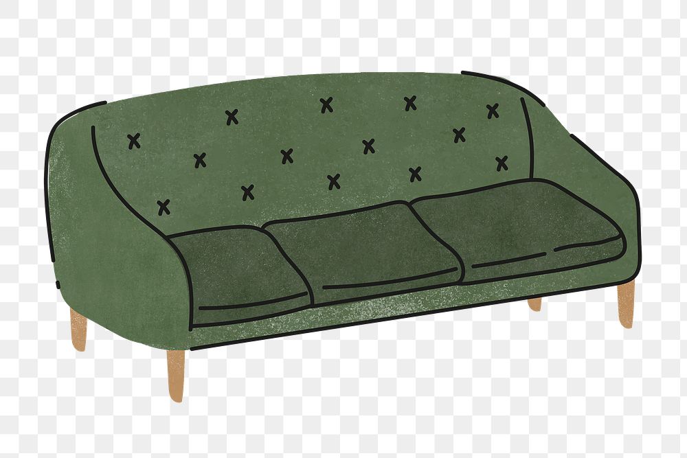 Green sofa png sticker, furniture & home decor illustration, transparent background
