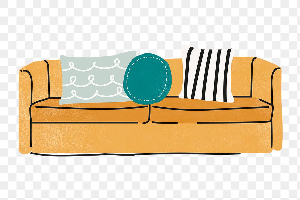 Yellow sofa png sticker, furniture & home decor illustration, transparent background
