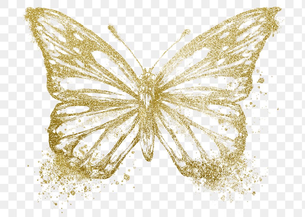 Gold butterfly png sticker, glitter design, transparent background