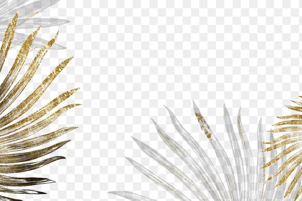Gold glitter png border frame, tropical leaf, transparent design
