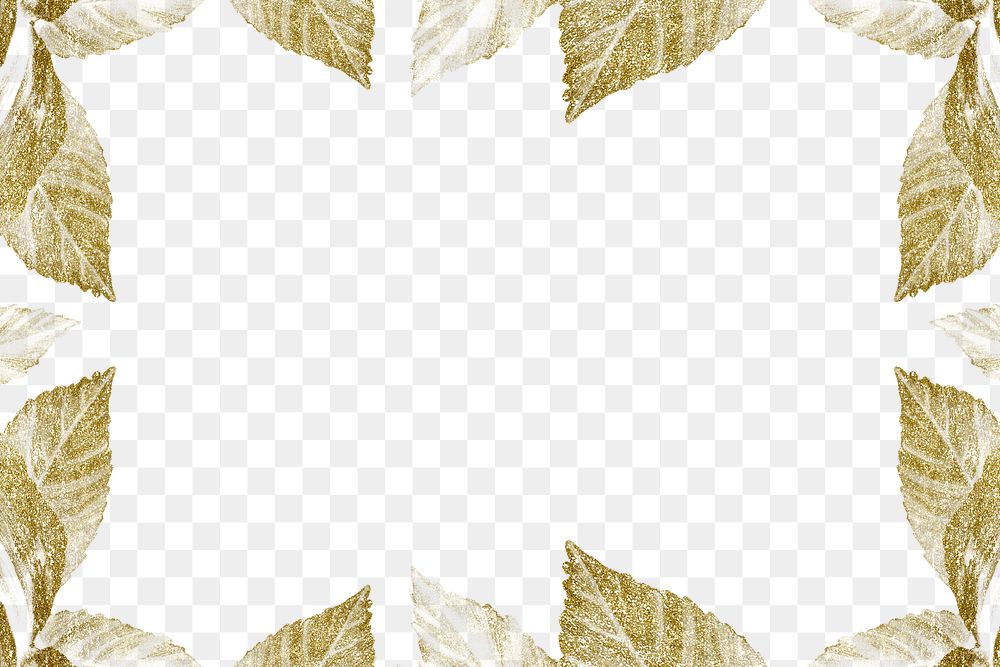 Gold glitter leaf png frame, transparent design