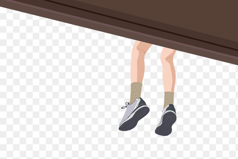 Png legs hanging off sticker, transparent background