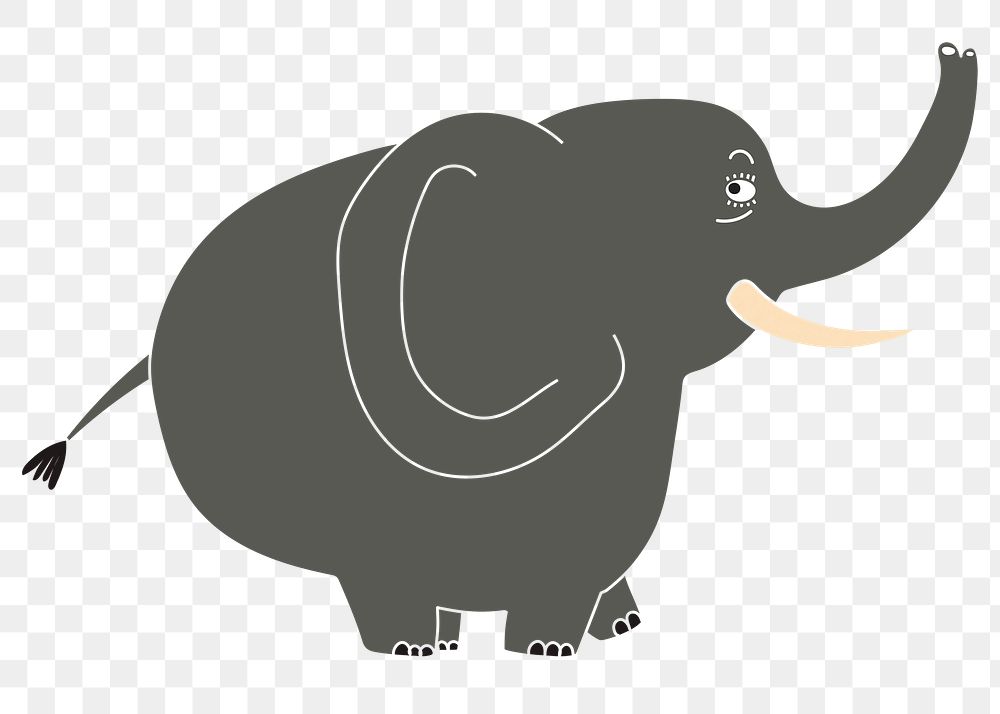 Png gray elephant cartoon sticker, cute animal illustration, transparent background