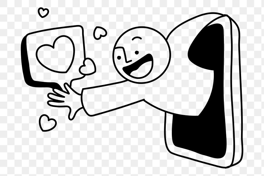 Man png giving love sticker, social media reach concept, cartoon illustration
