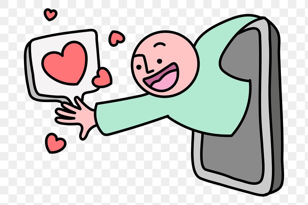 Man png giving love sticker, social media reach concept, cartoon illustration