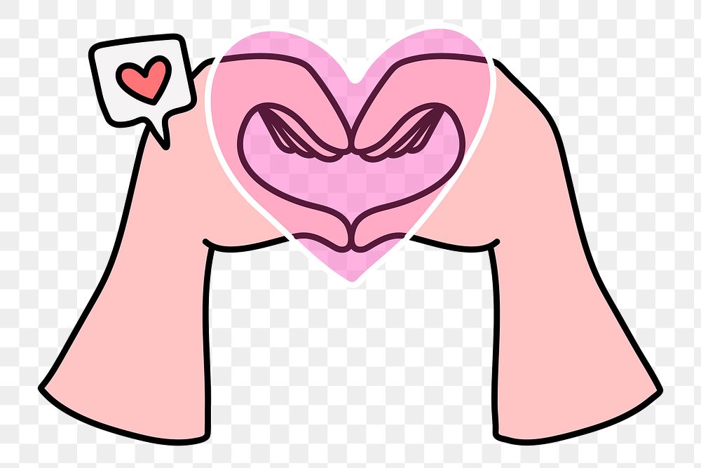 Heart hands png doodle sticker, love gesture on transparent background