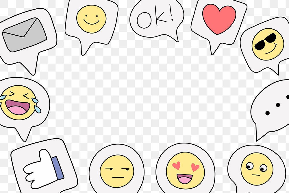 Emoticon png frame, transparent background, social media doodle