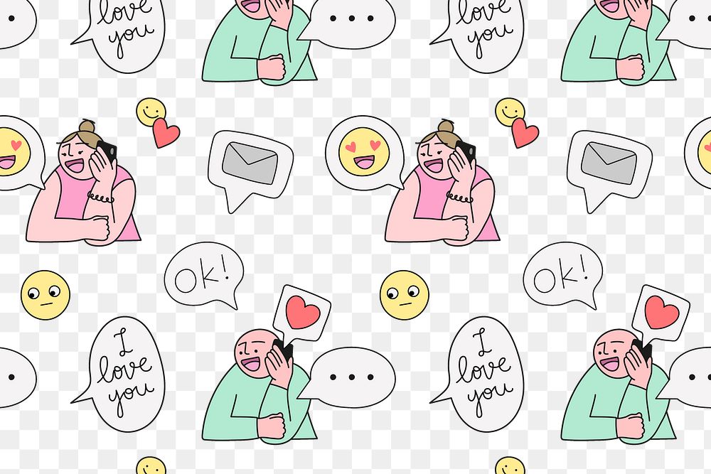 Valentine&rsquo;s png, transparent background, online dating doodle pattern