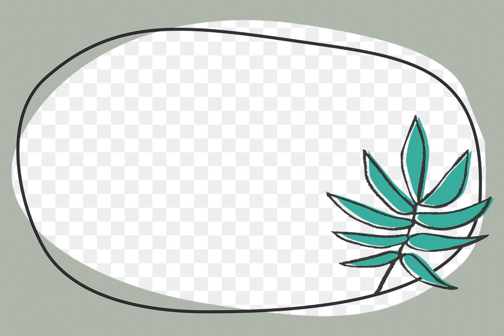 Png palm tree leaf frame, line art design on transparent background