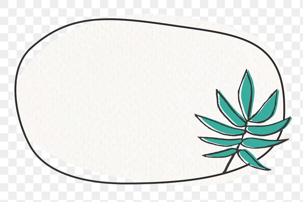Png palm tree leaf frame, line art on transparent background