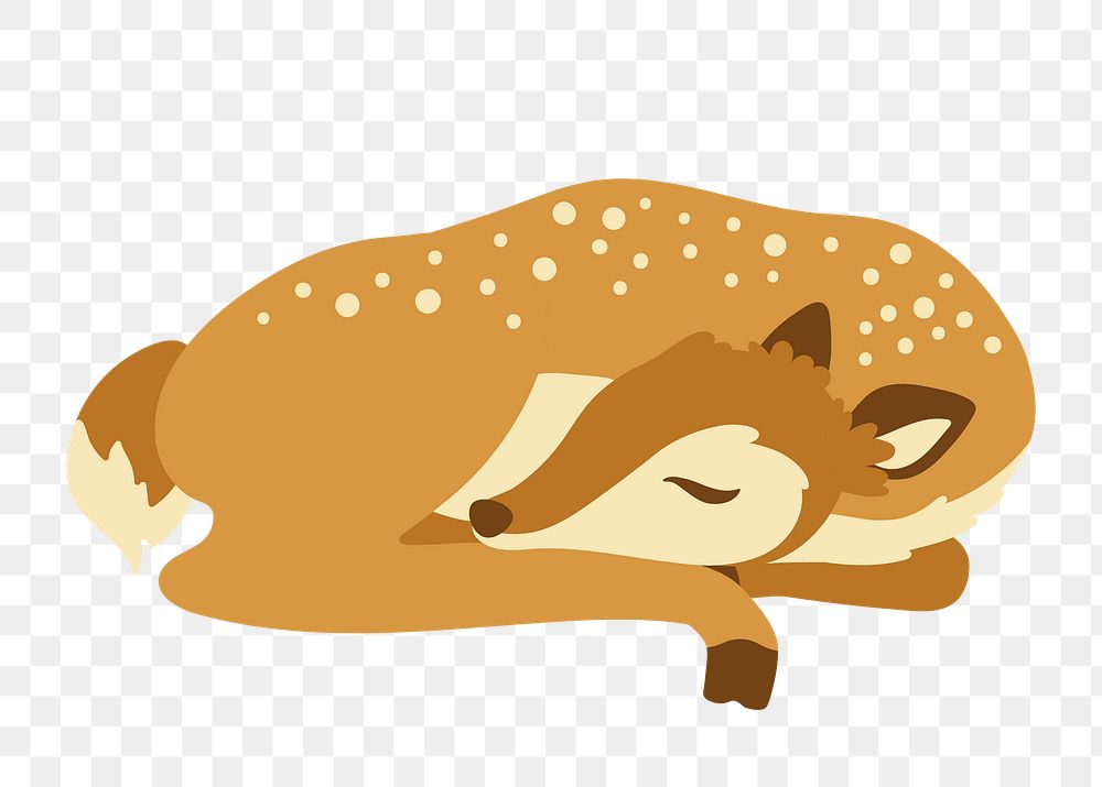 Sleeping deer leaf png sticker, animal illustration, transparent background