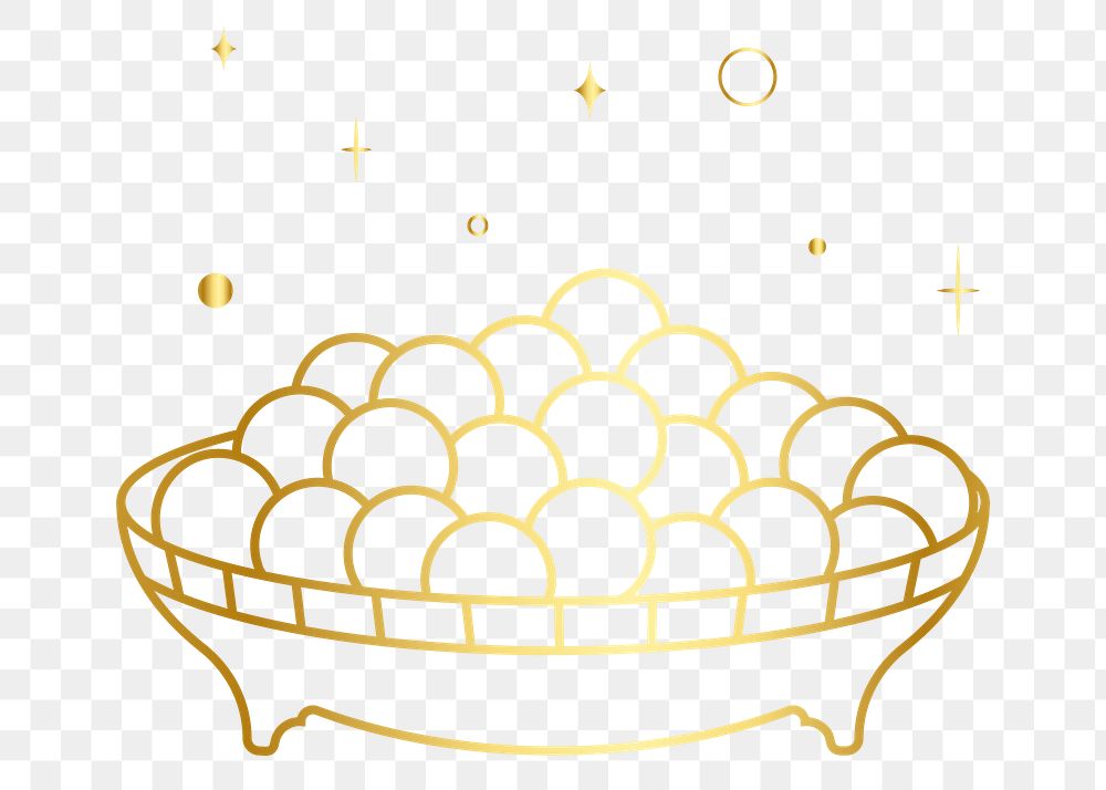 Png Eid sweets sticker, golden color Iftar food design, transparent background  