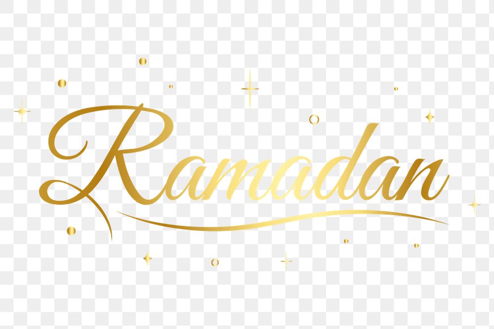Png Ramadan sticker line art, golden color text design, transparent background