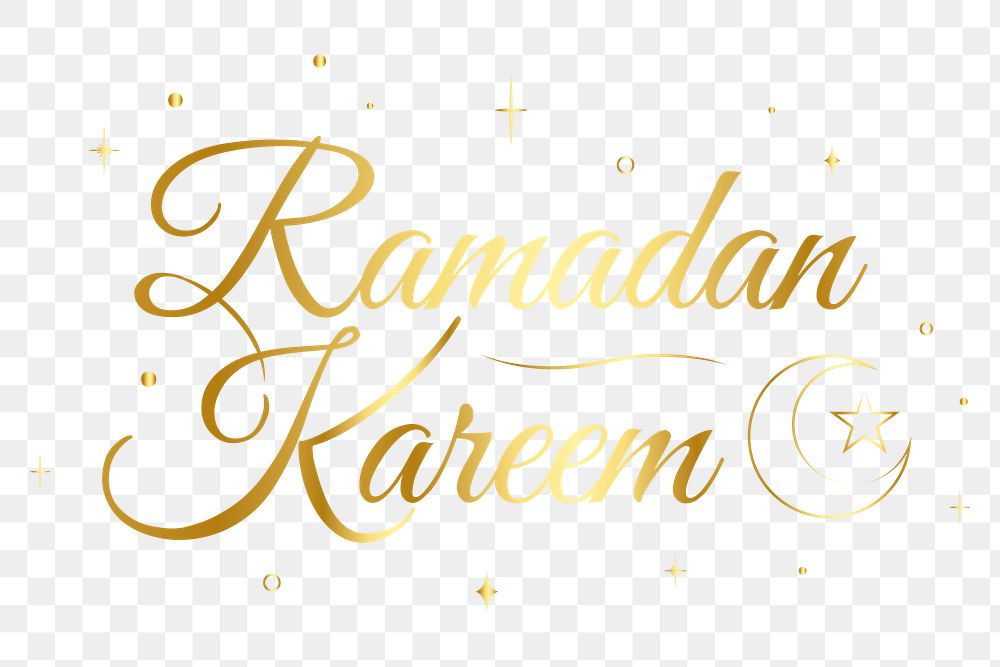 Png Ramadan Kareem sticker, golden color text design, transparent background  