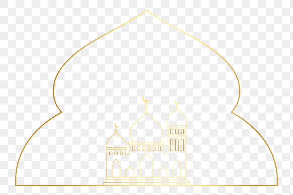 Ramadan png frame, golden line art design, transparent background