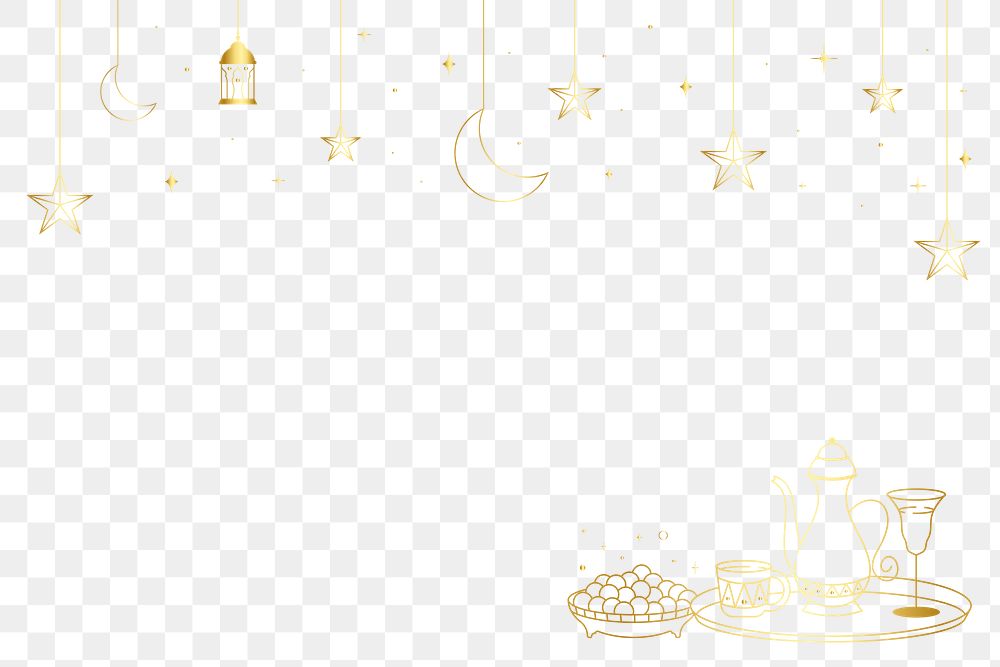 Ramadan png frame border, golden color line art design, transparent background  