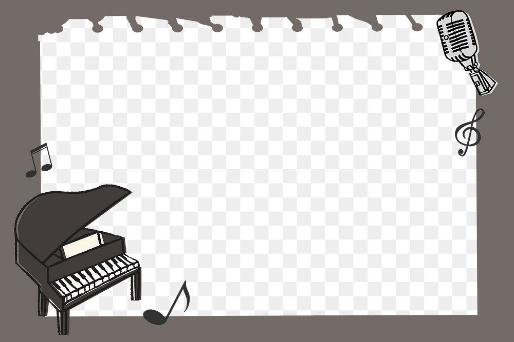 Piano doodle png frame, transparent background, classical music