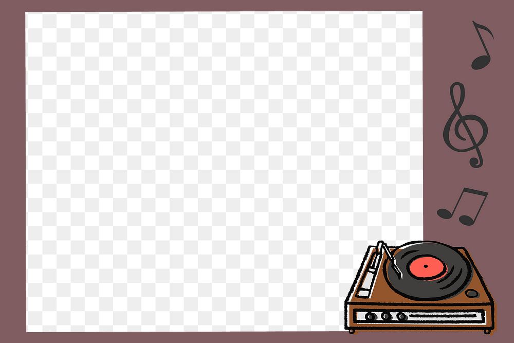 Record player png frame background, music doodle aesthetic