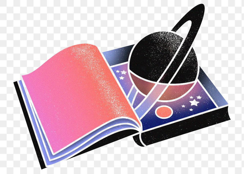 Astronomy book png sticker, surreal Saturn pop up, transparent background